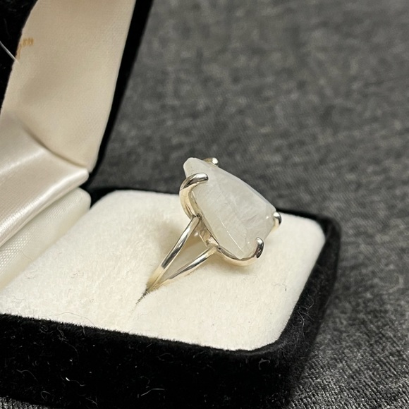 Statement Moonstone Ring, Trillion Cut Stone in Sterling Silver - Picture 9 of 15